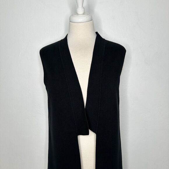 Joan Vass Sleeveless Long Black Open Cardigan Size 2 (US 12/14) - Picture 2 of 4